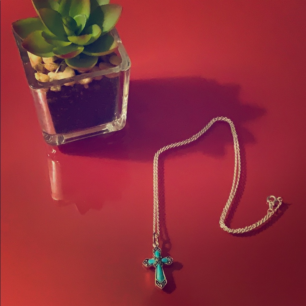 Turquoise & Marcasite Sterling Silver Cross